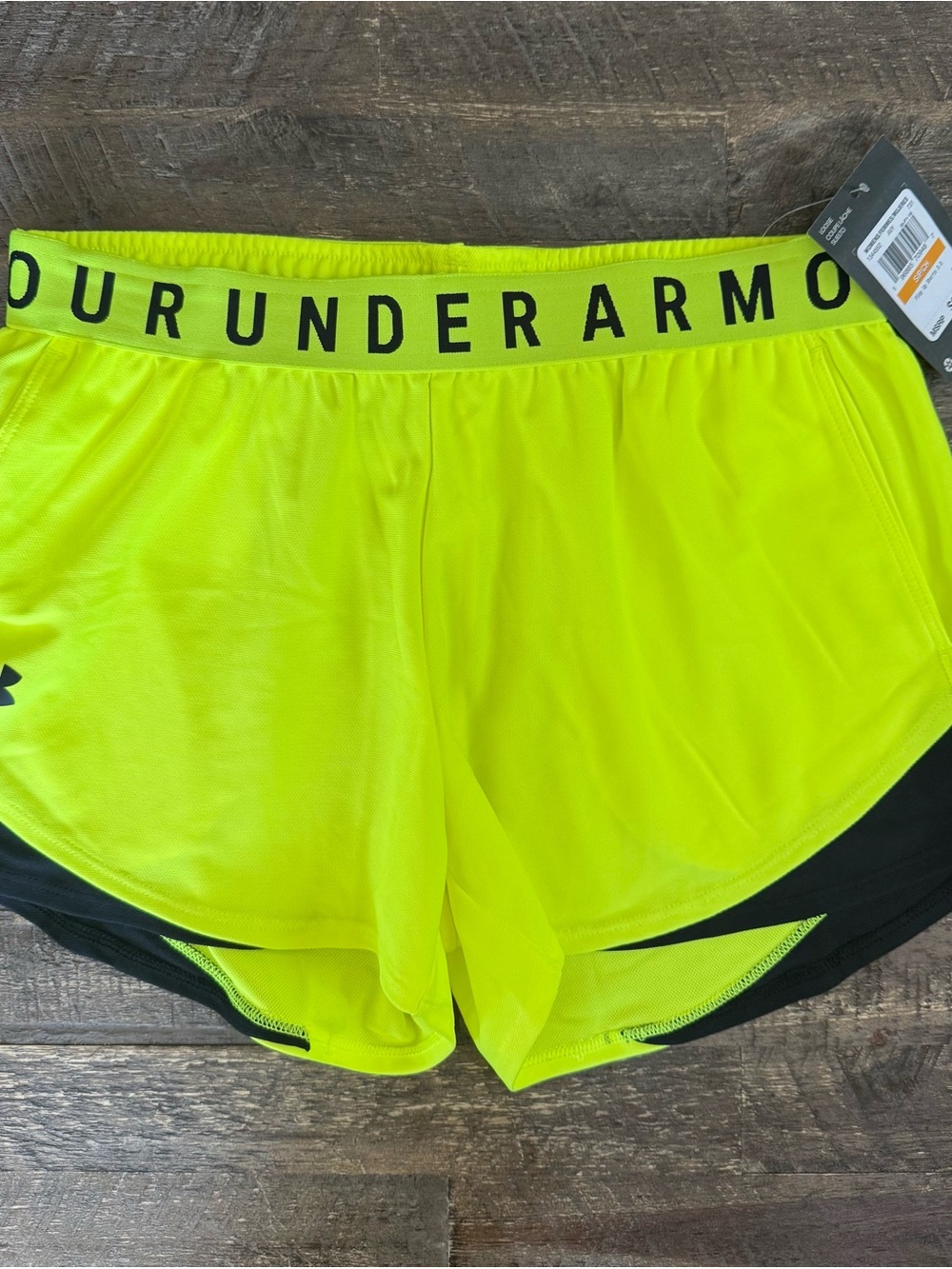 Under Armour Women's Neon Yellow and Black Athletic Shorts